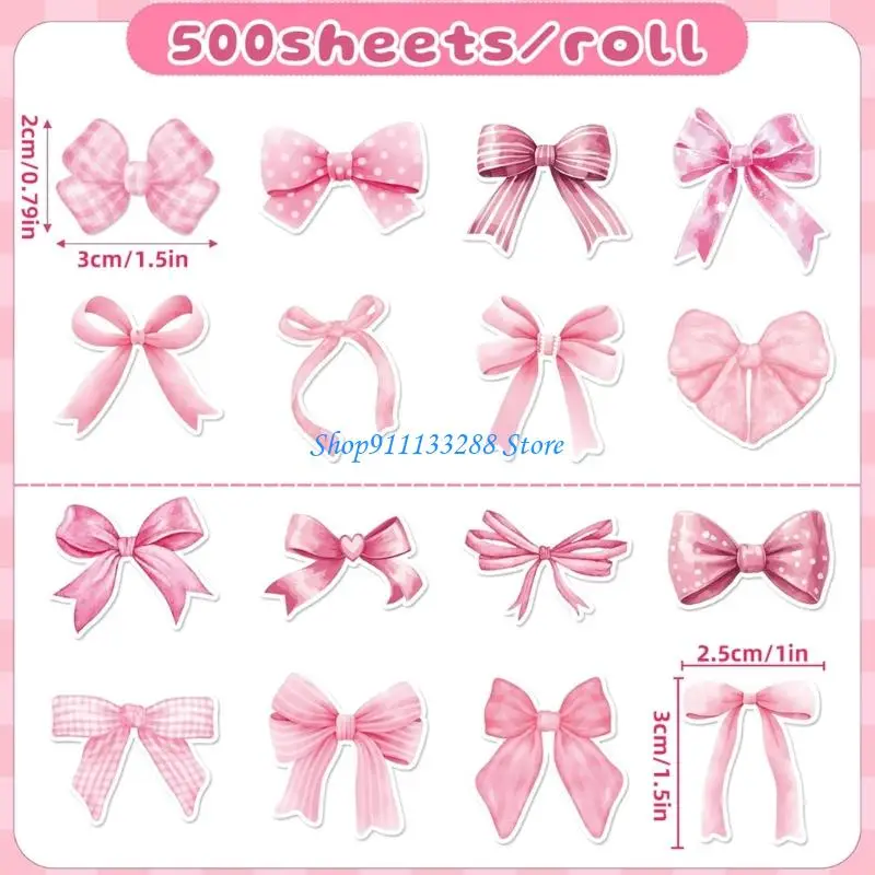 G88D 500 Pcs Adhesive Sticker Pink Bows Seal Sticker Water Bottle Sticker Guitar Decal Gift Box Blessing Sticker