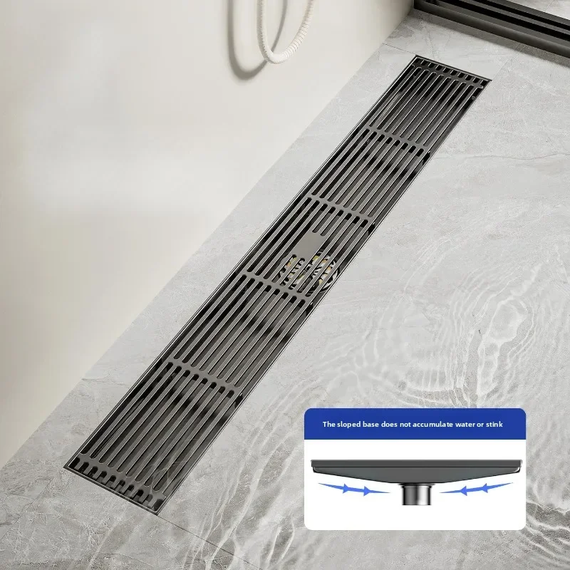Tilted angle rectangular floor drain, stainless steel gray, high drainage capacity, odor and insect proof, bathroom drainage