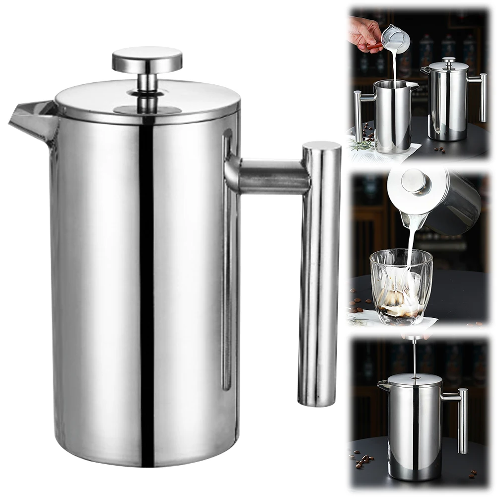 Stainless Steel French Press Coffee Maker Double Wall Camping Coffee Maker with Micro-Filter Portable Coffee Pot for Home Travel