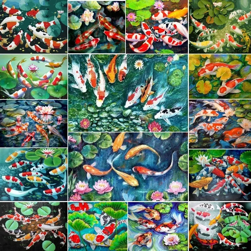 

5D Diamond Painting Full Drill Square Round Japanese Koi Fish Carp Lotus Diamond Mosaic Cross Stitch Diamond Embroidery Decor