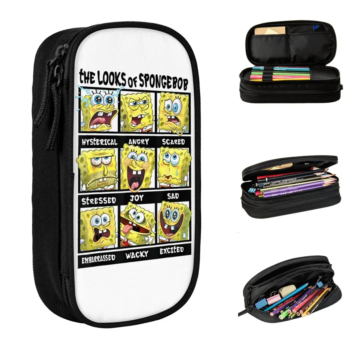 

Spongebob SquarePants Multiple Emotions Pencil Cases Cartoon Pen Holder Bags Kids Big Capacity Students School Gift Pencil Pouch