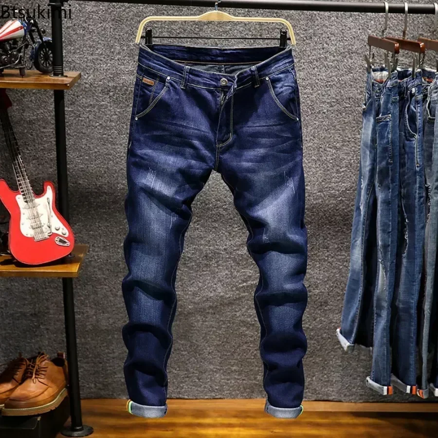 New 2024 Men's Stretch Skinny Jeans Pants Fashion Casual Slim Denim Trousers Solid Long Jeans Pants Male Plus Size Jeans 7Colors