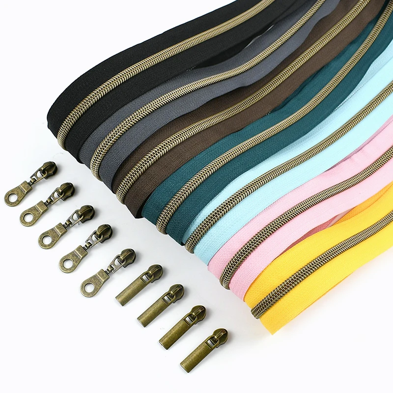 

5# 2/3/4/5M Nylon Zipper Tapes - Coil Zip Sliders Bags Sewing Zips Garment Closure Zippers Repair Kits DIY Clothes Accessories