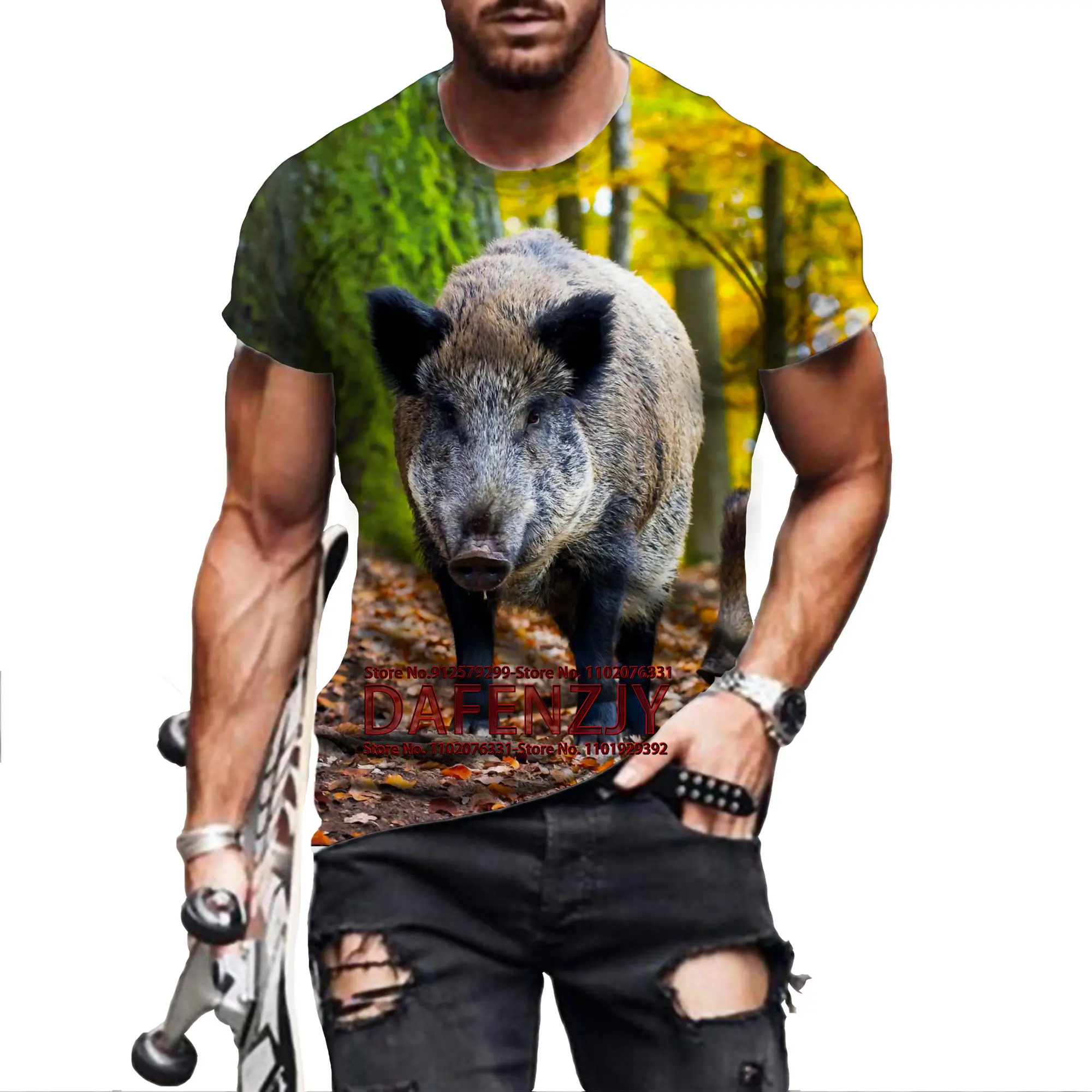 Personality Animals Wild Boar 3D T-shirt Summer Leisure Men's T-shirt Fashion Street Women's Pullover Short Sleeve Jacket