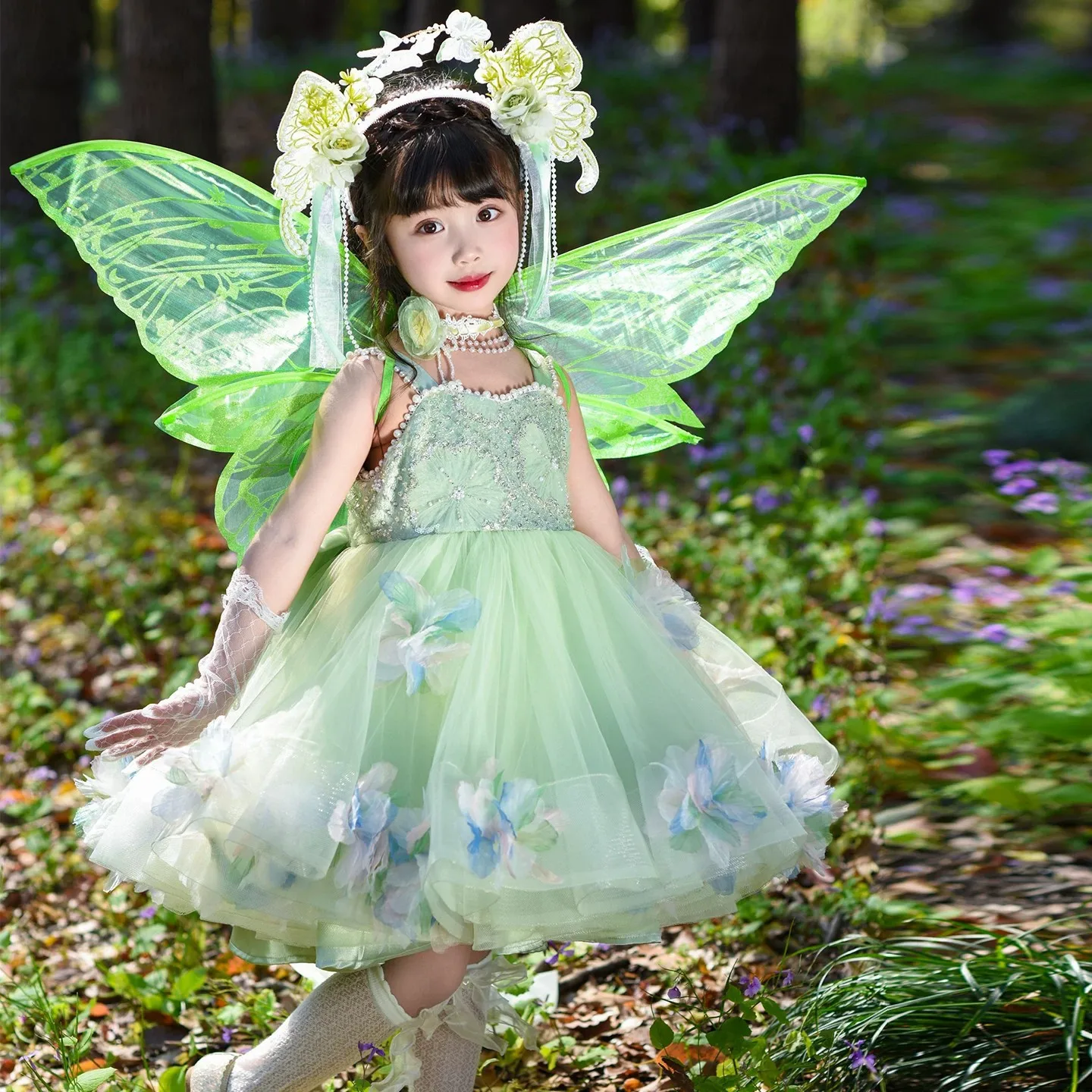 Girls new children's Lolita birthday princess girls beautiful tutu dress elf three-dimensional flower decoration