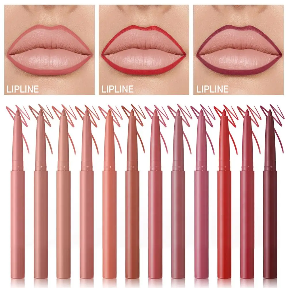 Matita per labbra portatile a dodici colori Rosso opaco Marrone Rimpolpante Lip Stain Sottile Fine Duraturo Crea contorno labbra impermeabile Contorno labbra R7P3