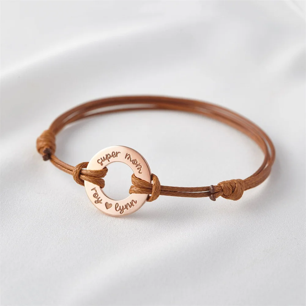 Custom Name Circle Stainless Steel Bracelet Personalized Rope Adjustable Bracelet for Women Girl Gifts