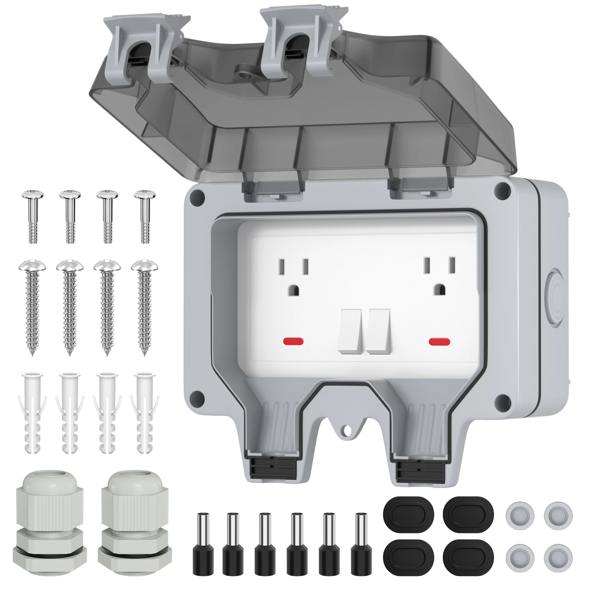 

Outdoor Outlet Box Waterproof Electrical Outlet Box 15A 250V Lockable Outlet Plug Socket Box with LED Indicator