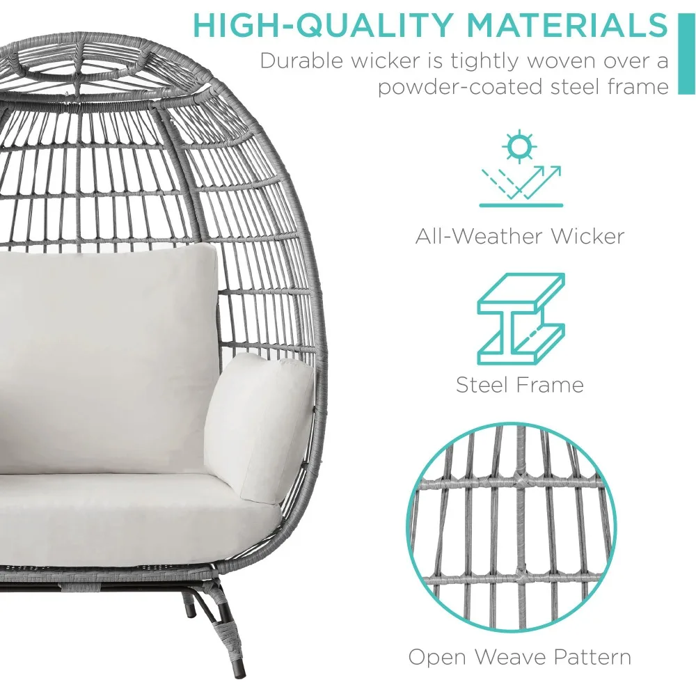 2024 New Wicker Egg Chair, Oversized Indoor Outdoor Lounger for Patio, Backyard, Living Room W/ 4 Cushions, Steel Frame