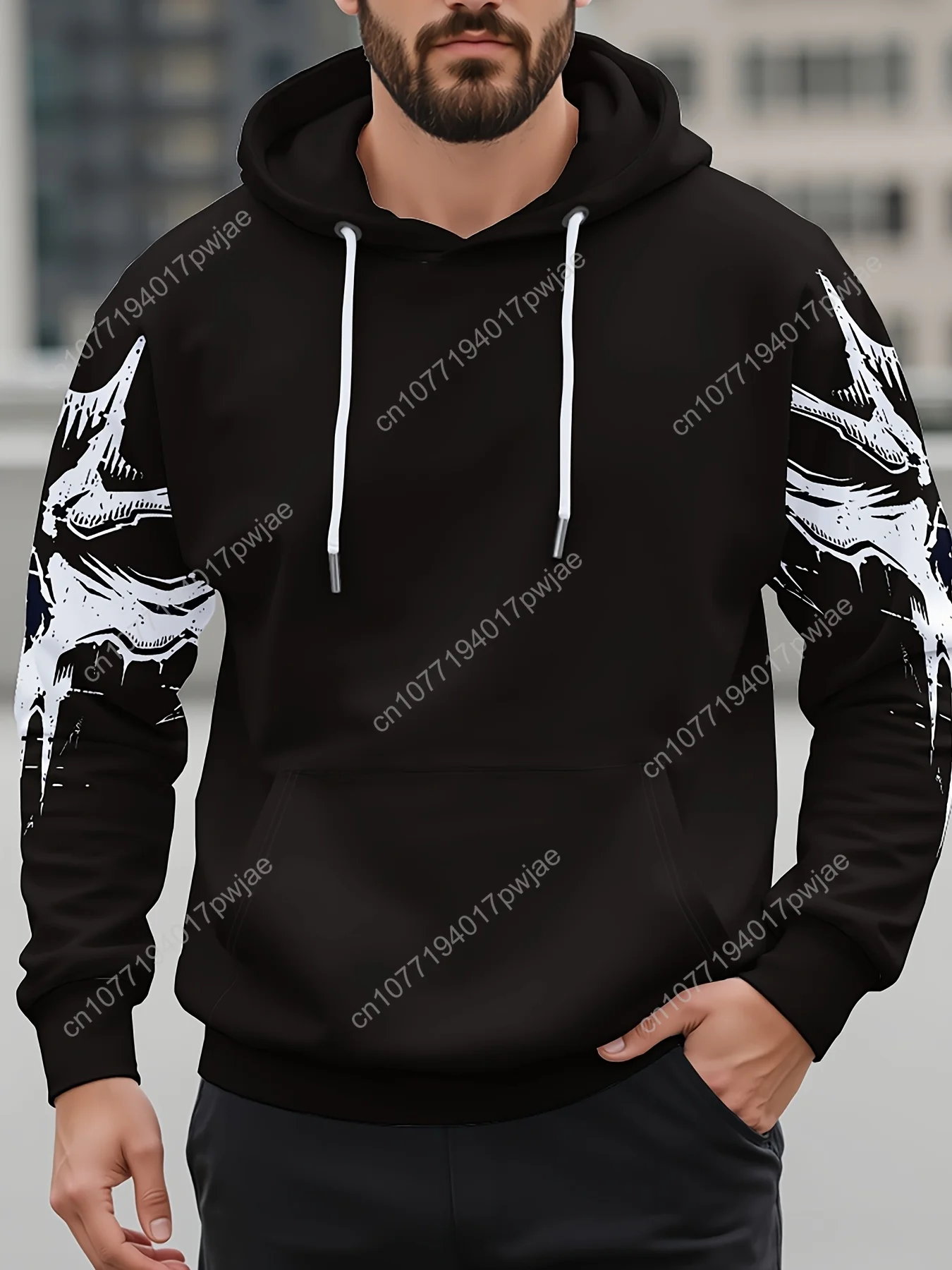Мужская креативная толстовка с абстрактным 3D принтом черепа и карманом-кенгуру, повседневная вязаная толстовка из полиэстера с длинными рукавами и капюшоном для улицы