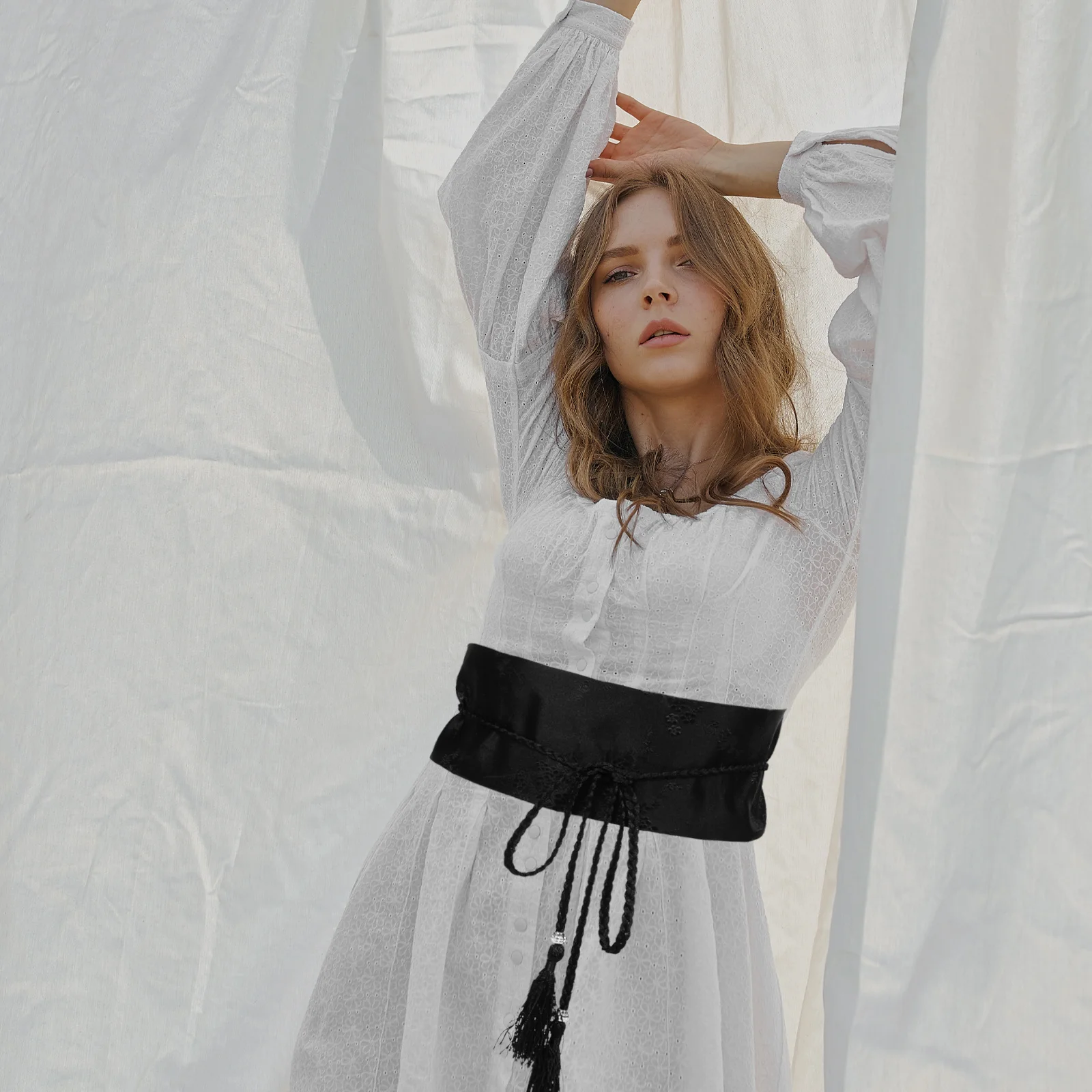 

Wide Vintage Embroidered Kimono Waist Belt Adjustable Japanese Tassel Braided Waistband for Women Traditional Yukata Dress