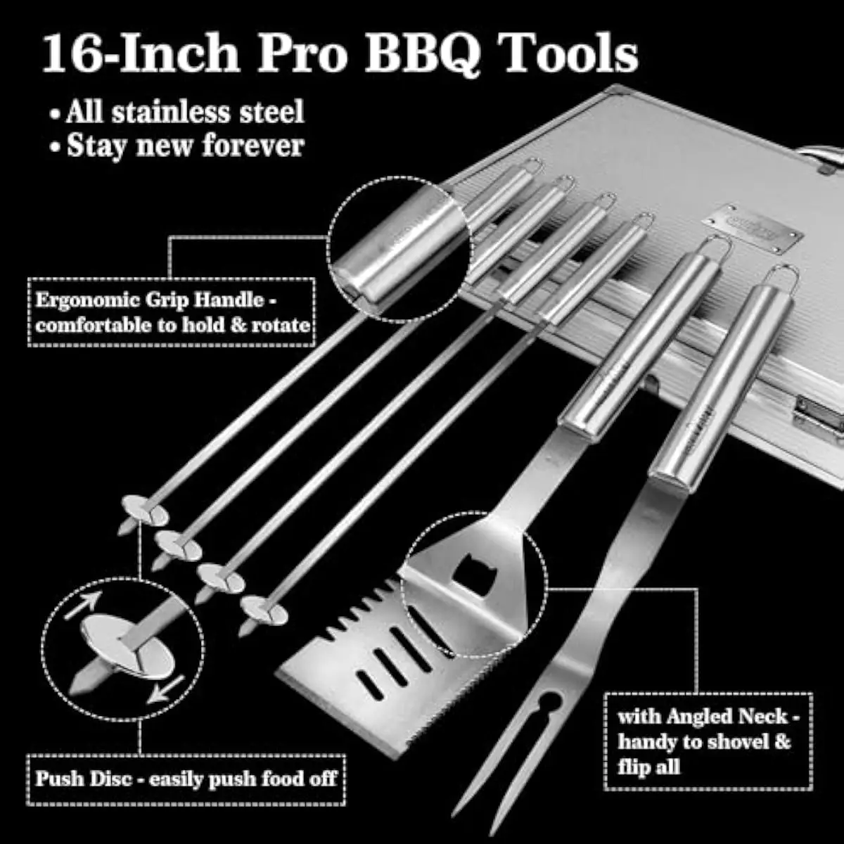 Premium 19-Piece Stainless Steel Barbecue Tool Set Featuring Heavy-Duty Tongs Fork Knife Basting Brush Grill Brush Multi-Functio