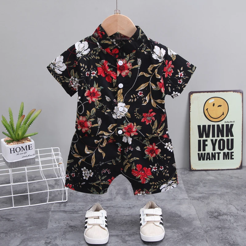 Children\'s Suit Summer Baby Boy Short Sleeve Shirt Baby Bebe Wear Kids Clothing Infantcotton Floral Full Print Girl\'s Clothes