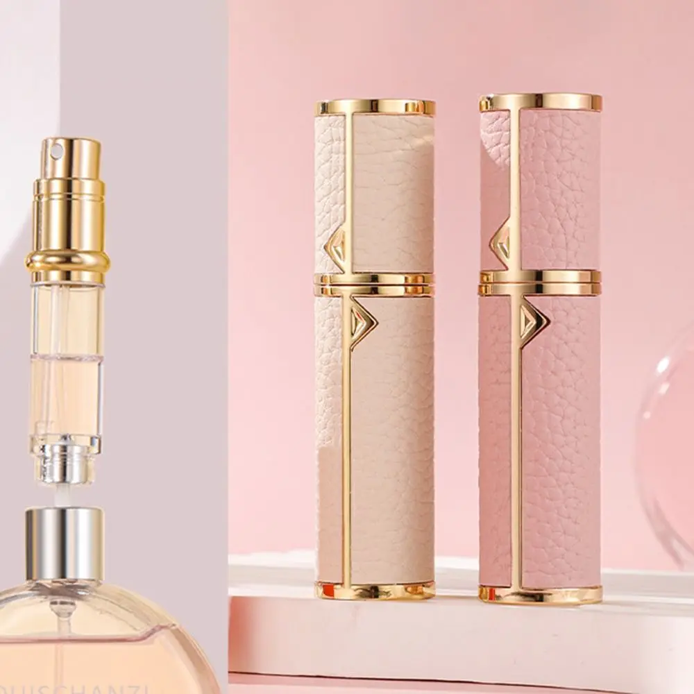 PU Leather Perfume Bottle Lychee Pattern Empty Cosmetic Container Bottom Filling Refillable Parfume Atomizer Bottle Woman