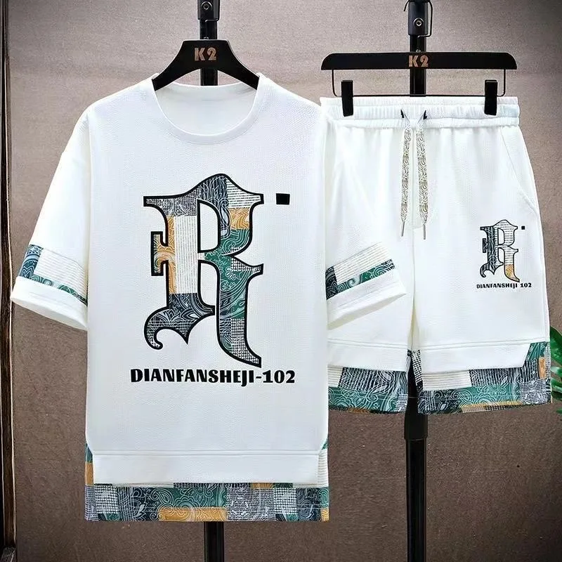 2024 Summer New Fashion Trend Printed Short Sleeve Shorts Sports Suit Men\'s Casual Relaxed Comfortable Breathable Two-Piece Set