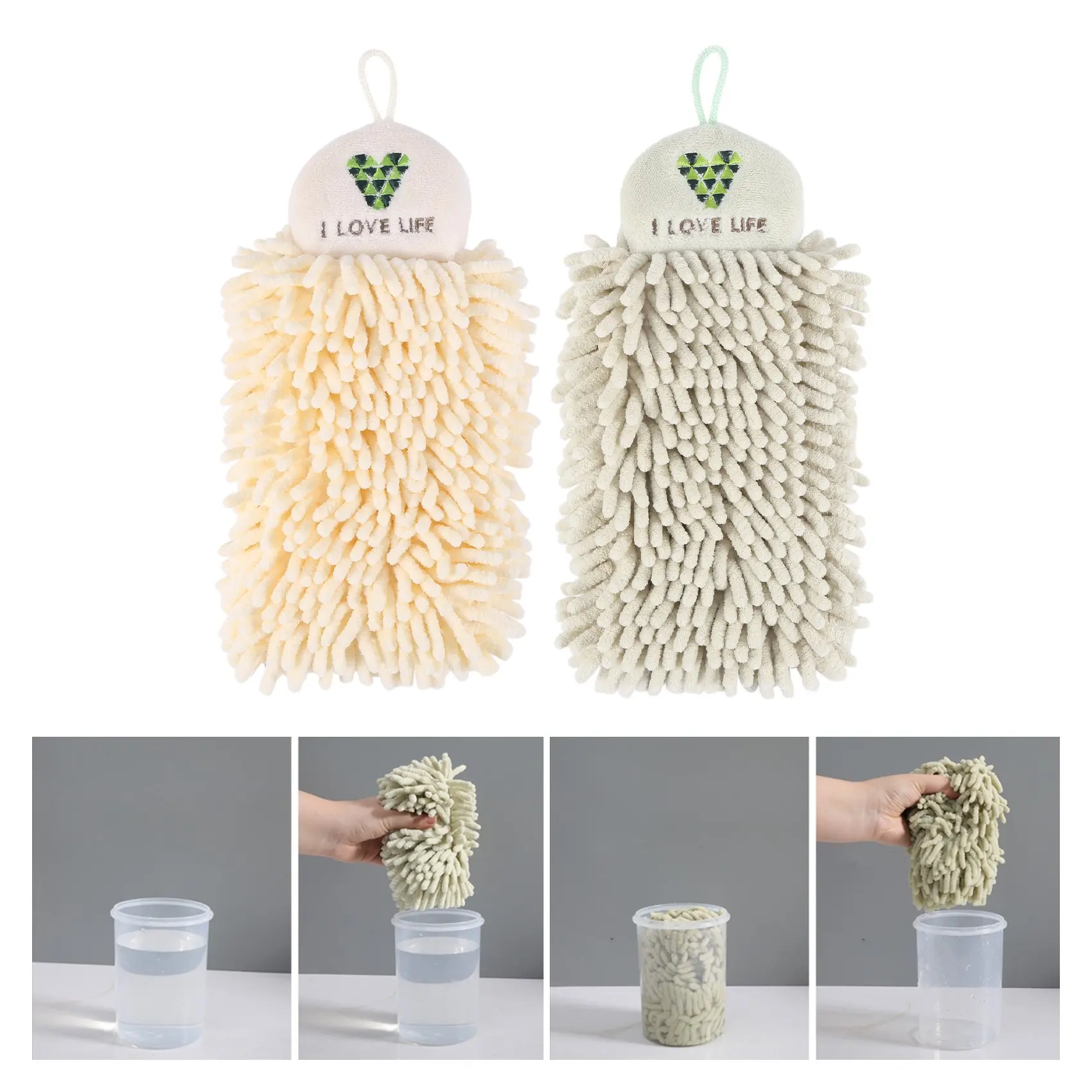 2Pcs Kitchen Hanging Towels Set Chenille Hand Face Wipe Towels Bathroom Washcloths