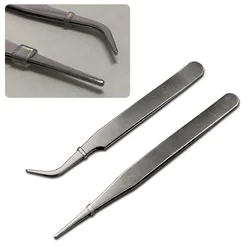 2Pcs Industrial Tweezers Anti-static Curved Straight Tip Stainless Tweezer For Electronics Repair Sewing Machine Thread Take-up