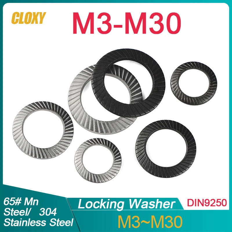 5/ 10/ 100pcs M3 M4 M5 M6 M8 M10 M12 M14- M30 304 Stainless Steel/ 65# Mn Steel Locking Washer Printing Oblique DIN9250