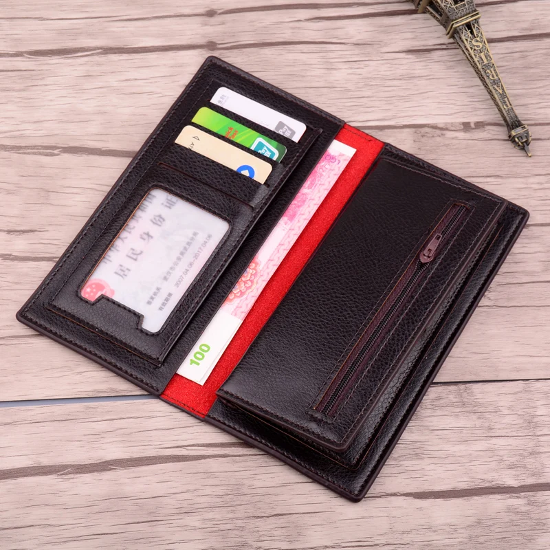 محفظة رجال أعمال من الجلد الصناعي ، سحاب طويل ، جيب عملات معدنية ، حامل بطاقة ائتمان ، ناعم