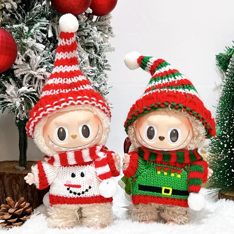 Mini Doll Clothes Outfit Accessories Christmas Sweater Hat Scarf Set For 17cm Labubu Cute Doll Clothing Kid Toy Girl Gift