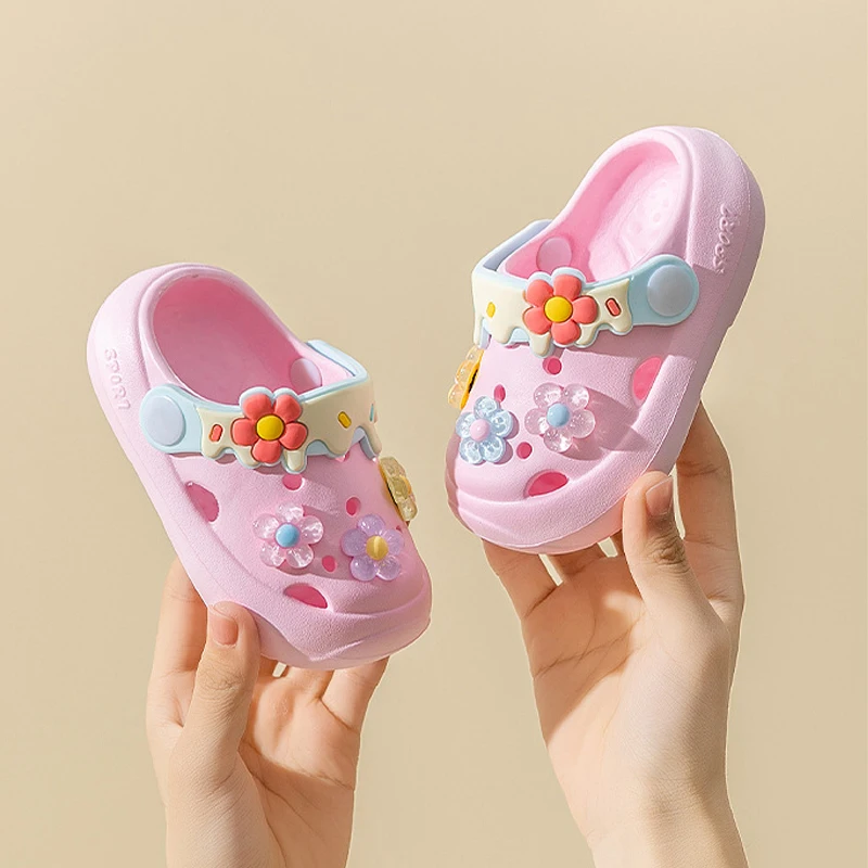 Summer Children Slippers Baby Cute Flowers Soft Sole Sandals Indoor Soft Anti Slip Girl Sandals Hole Shoes Kids Beach Shoes