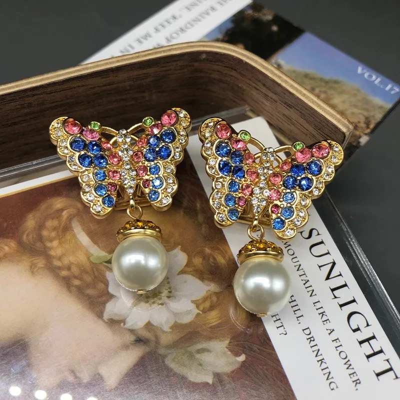 

Medieval Earrings, Colorful Gemstones Inlaid with Pearls, Pendants, Butterfly Earrings, Elegant and Fashionable Versatile Earrin