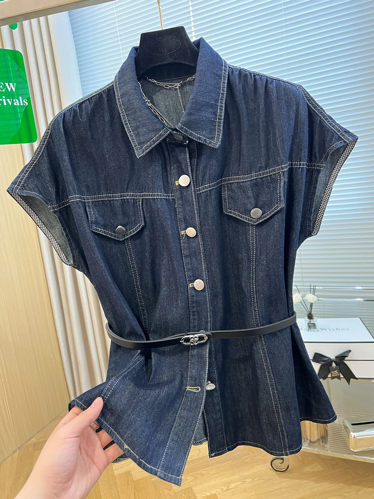 

Faionable Slim Fit Women's Denim irt Summer New Sle Luxury Sensation ort Sve Повседневный свободный хлопок с отложным воротником ...