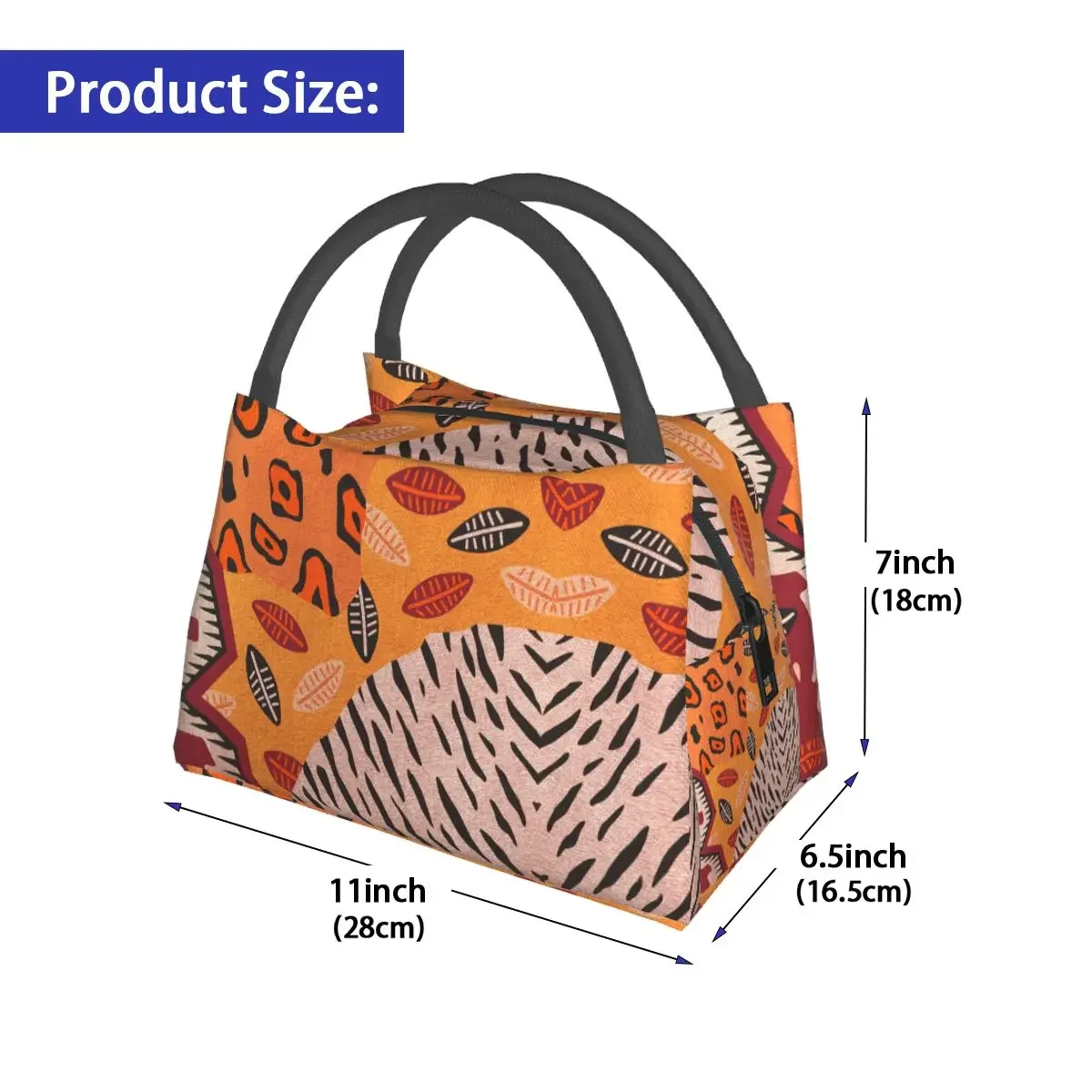 African Tribal Ekai Mudcloth Lunch Bag Geometric Travel Lunch Box For Women Vintage Print Thermal Lunch Bags Oxford Cooler Bag