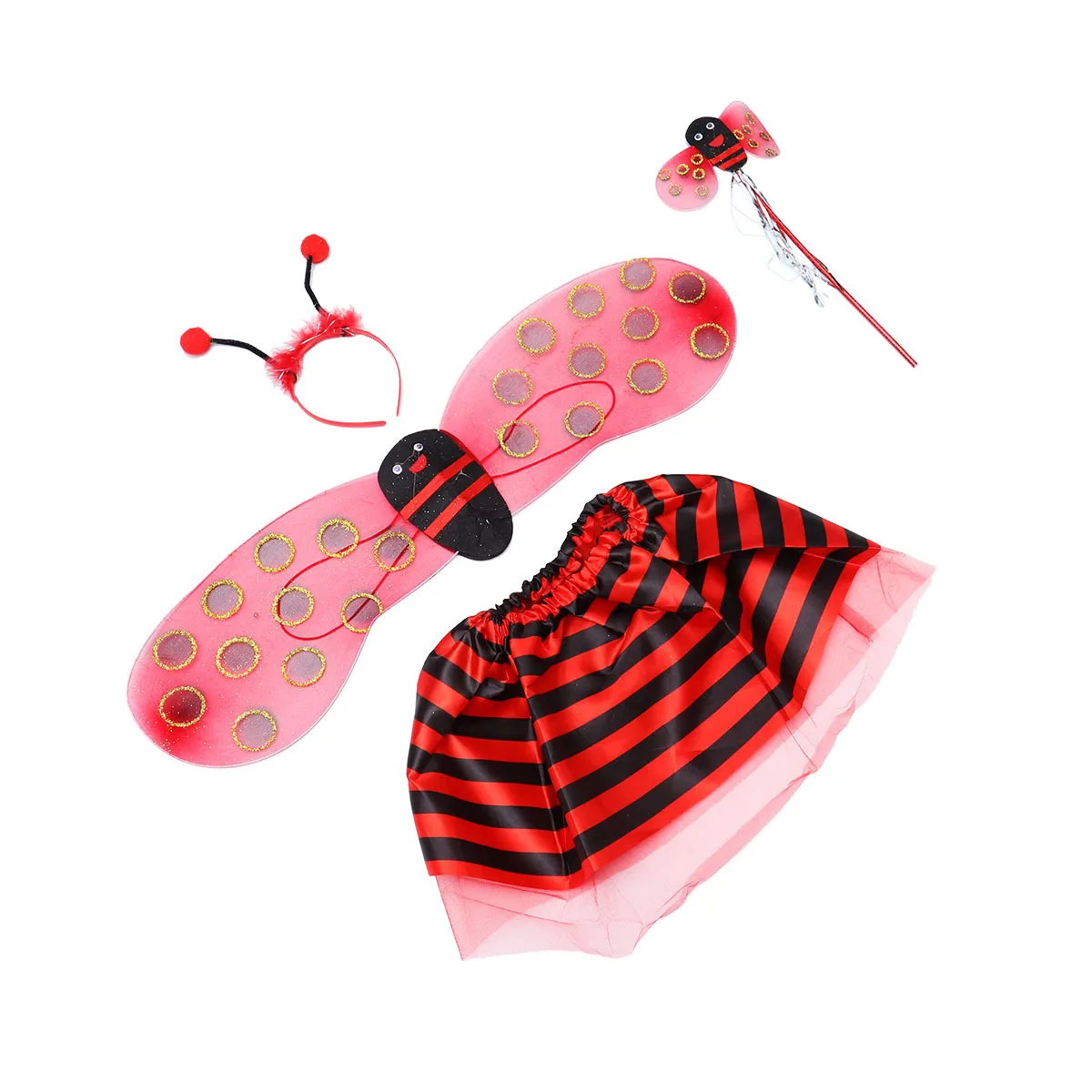 4Pcs Bee Wings Hair Skirt Fairy Wand Set Kids Costume for Stage Performance Birthday Party Preschool Event Cute Outfit