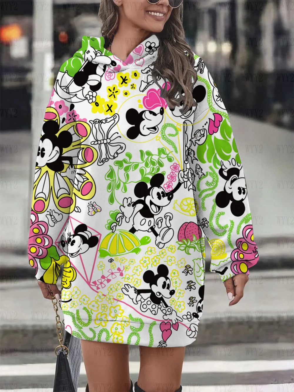 Sweat à capuche à manches longues pour femmes, motif de dessin animé Floral imprimé, robe pull à la mode, Style collégial