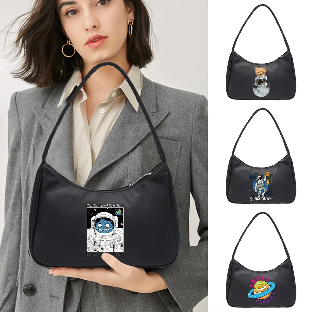 2022 Women's Mini Underarm Bags Fashion Street Handbag Small Bag Astronaut Print Casual Underarm Bag Shopping Hobo Shoulder Bags