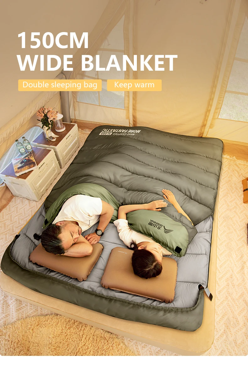 BISINNA 2-Personen-Camping-Schlafsack für vier Jahreszeiten, tragbarer Winterschlafsack für Outdoor-Camp-Reisen, Wandern – Detail 2