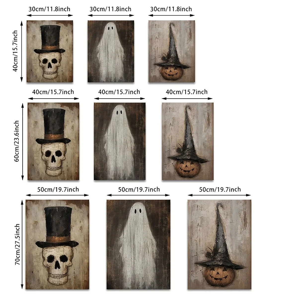 فرملس [ديكور الهالوين العتيق] طقم مكون من 3 قطع ديكور حائط عتيق للهالوين |   الهياكل العظمية والأشباح والمطبوعات الفنية على شكل فانوس اليقطين - مخيف