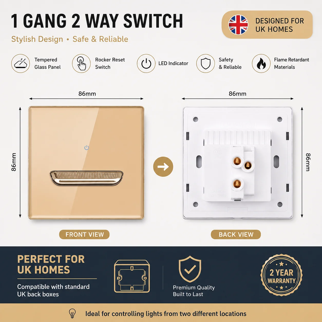 Gold Glass Panel Wall Switch LED Euro 16a Socket Retro Toggle Light Switch EU UK Standard 2way Socket 1-4gang Wall Power Outlet image 6