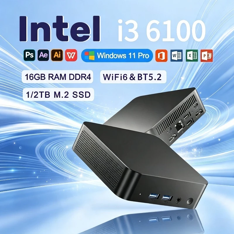 New High Performance MINI PC Windows 11 Pro Core i3 6100 16GB RAM 1TB 2TB SSD WIFI 6 BT5.2 4K HD Mini Gaming Office Study Pc