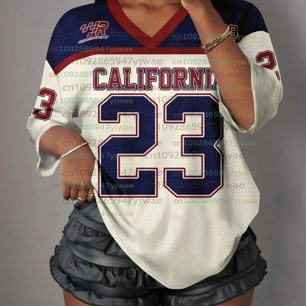 Women American NO.23 Print Lightweight Breathable Mesh fabric V-Neck Short Sleeved  T-Shirt Women football Jersey T-Shirt