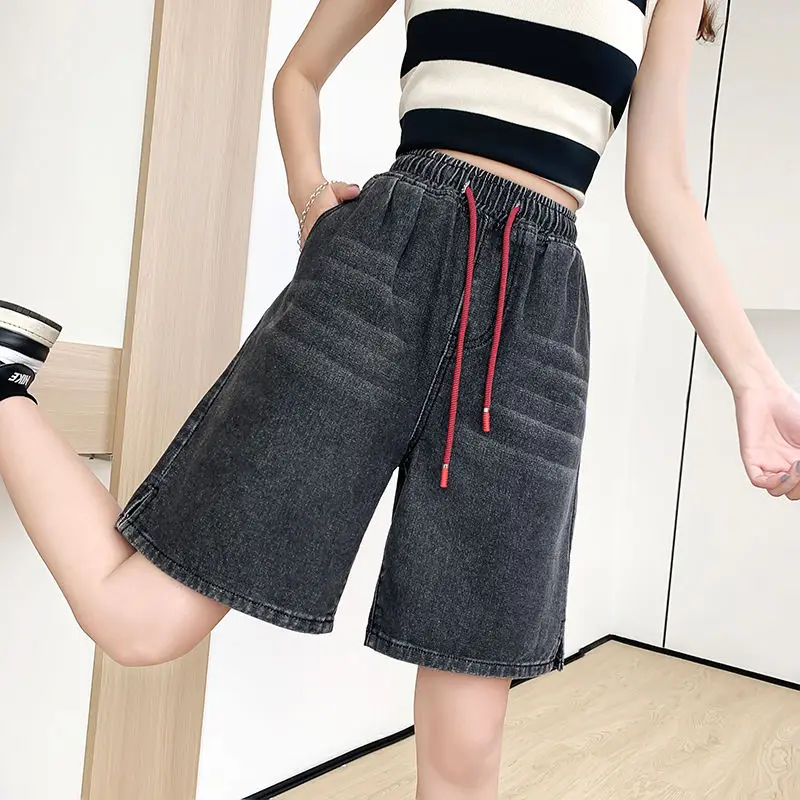 Denim Wide Baggy Black Shorts Womens Summer Shorts Cute Denim Y2K Blue Push Up Long Big Size Bermuda High Waist Shorts Jeans