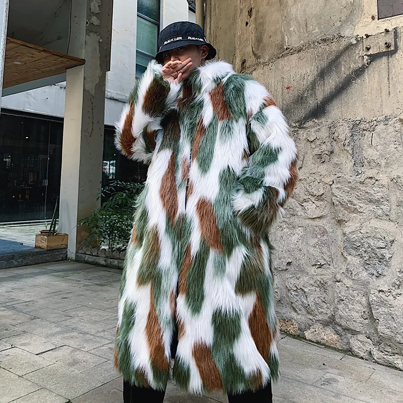 Men's Faux Fur Hooded Jacket Winter Hip Hop Coat