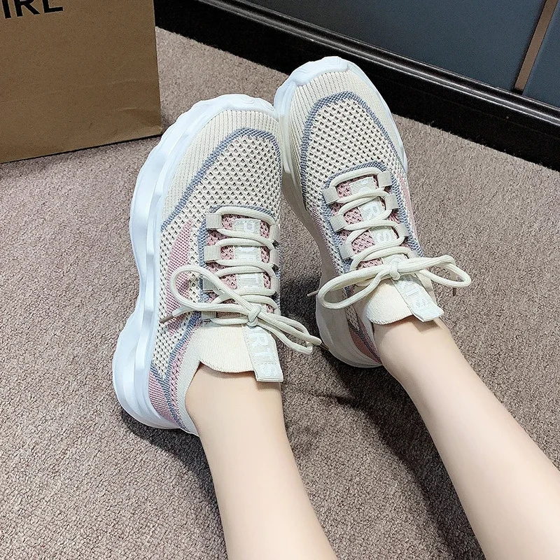 Women's Sneakers Casual Comfortable 2024 Spring Lace-Up Platform Outdoors Lightweight Breathable Mesh Low Top Ladies Shoes