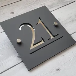 Outdoor residential number plate, address nameplate, matte acrylic & gold mirror combination modern art