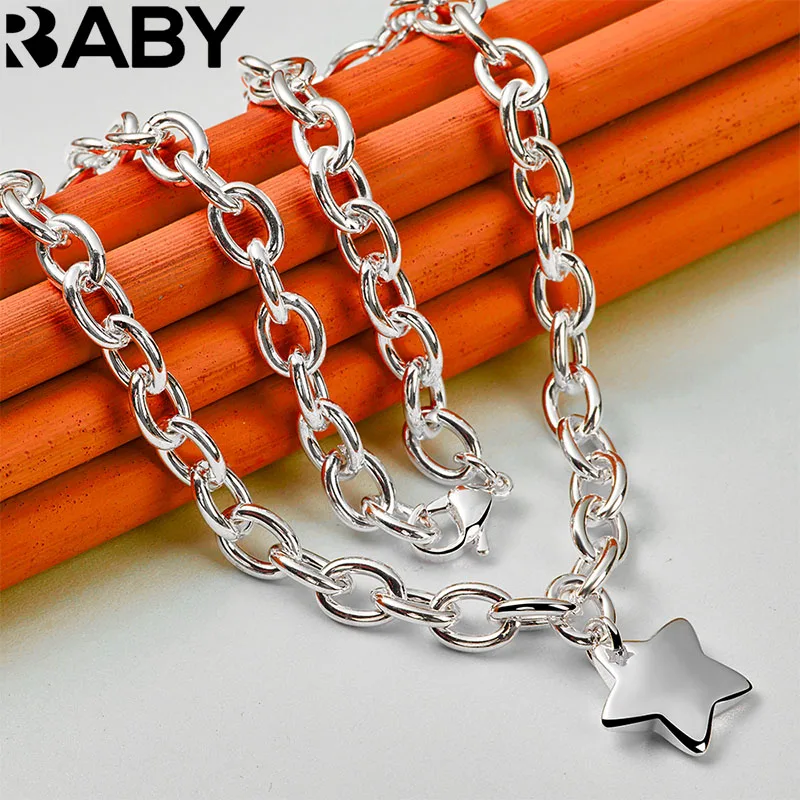 URBABY 925 Sterling Silver 18 Inch Chain Star Pendant Necklace For Women Men Wedding Engagement Party Gift Fashion Jewelry