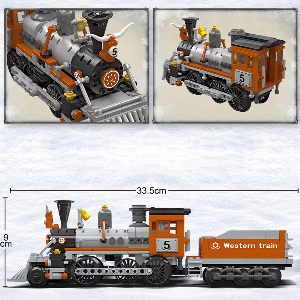 

Classic City Vehicle Building Block RailWay Construction Brick Winter Weastern Steam Train Educational Toys Collection For Gifts