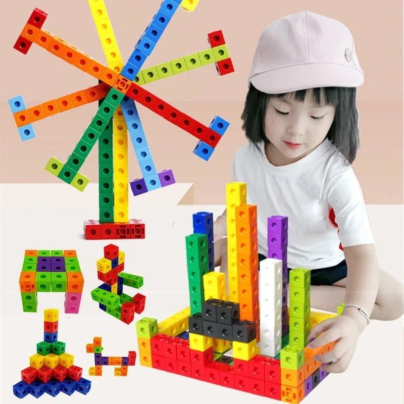 100/200Pcs 10 Colors Connected Cube Toys For Mathematical Counting Plastic Blocks Colored Mathematical Cube School Preschool