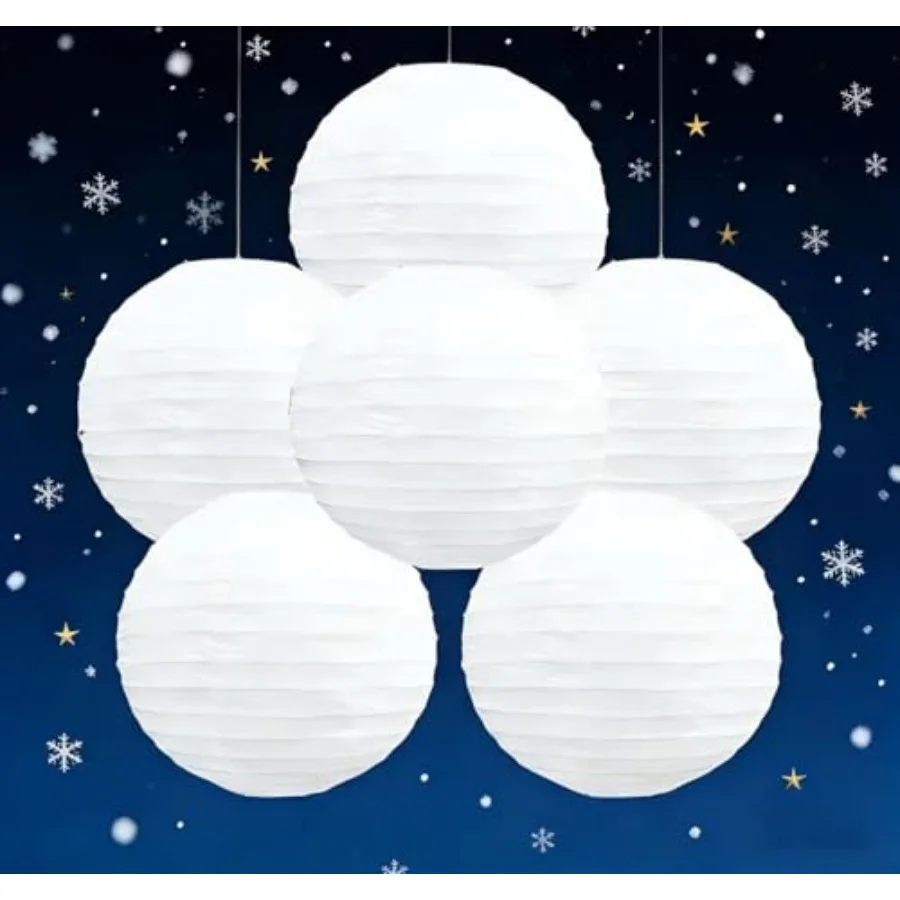 

6PCS Paper Lanterns New Year's Eve Wedding Anniversary Valentines Lantern12Inch Decorative Hanging Round Paper Lanterns for Bir