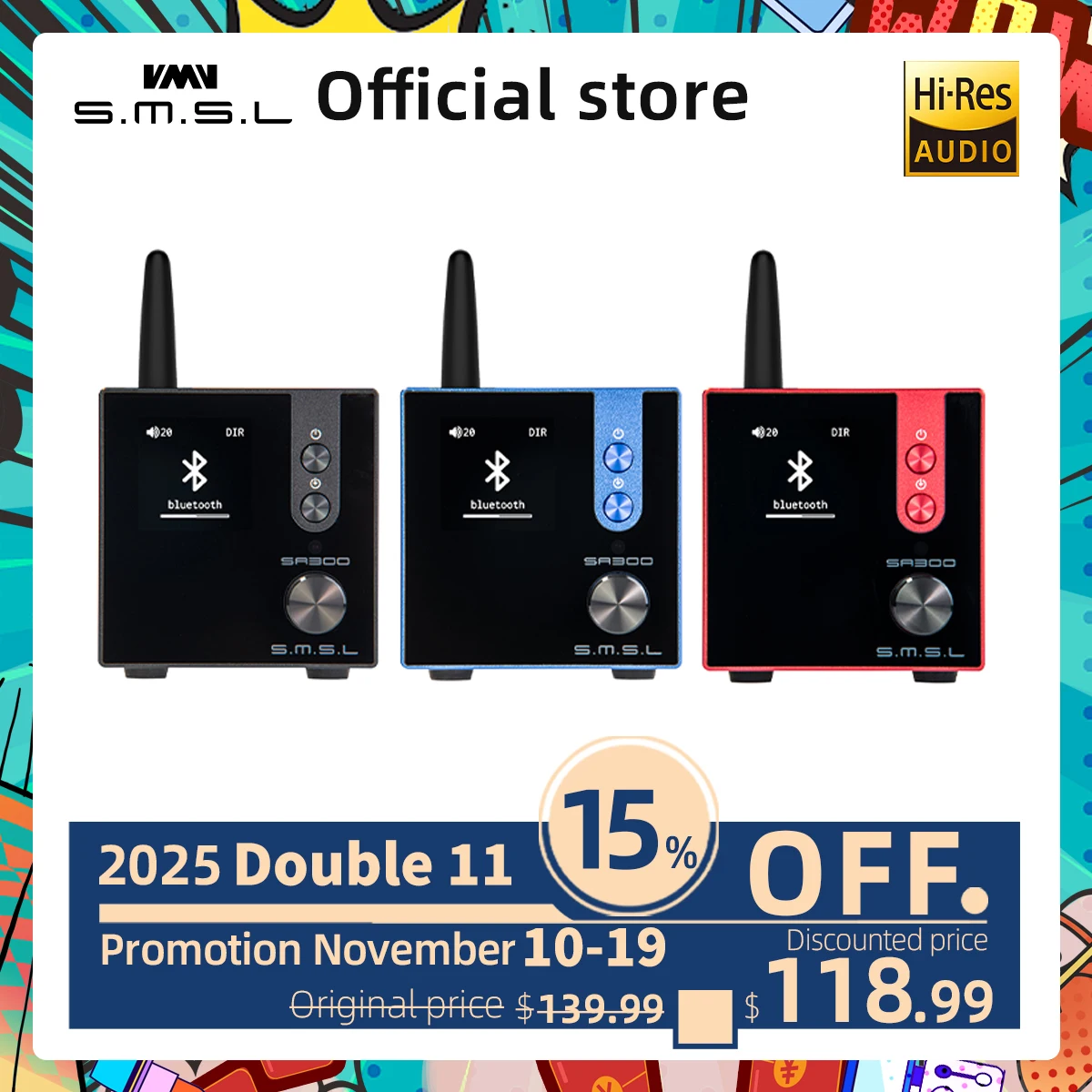 Smsl SA300 Hifi Power-Versterker Digital Sound Versterker Bluetooth 5.0 32bit/384Khz Subwoofer Met Afstandsbediening Blauw & Red & Black