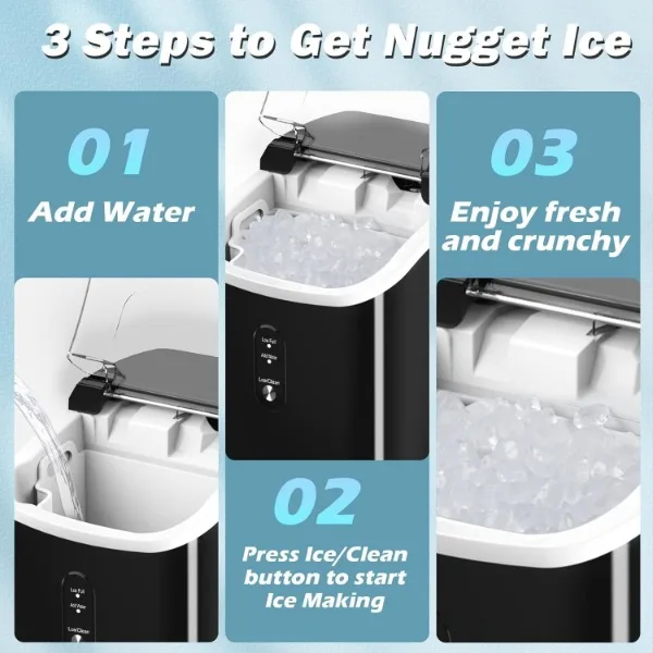 Nugget Ice Maker Countertop, Máquina de gelo sônico esmagado portátil, Ice Makers auto limpeza, Operação de um clique