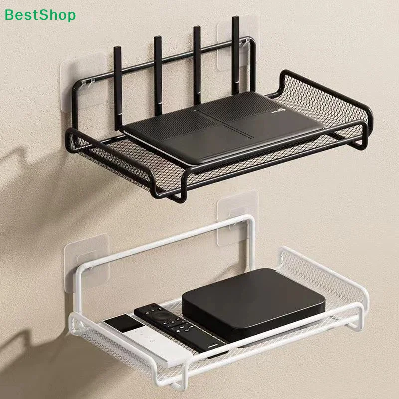 ♩ Wandmontiertes Router-Regal aus Eisen, ohne Bohren, platzsparender Organizer für TV-Receiver, Schlüssel, kleine Wohnzimmergegenstände