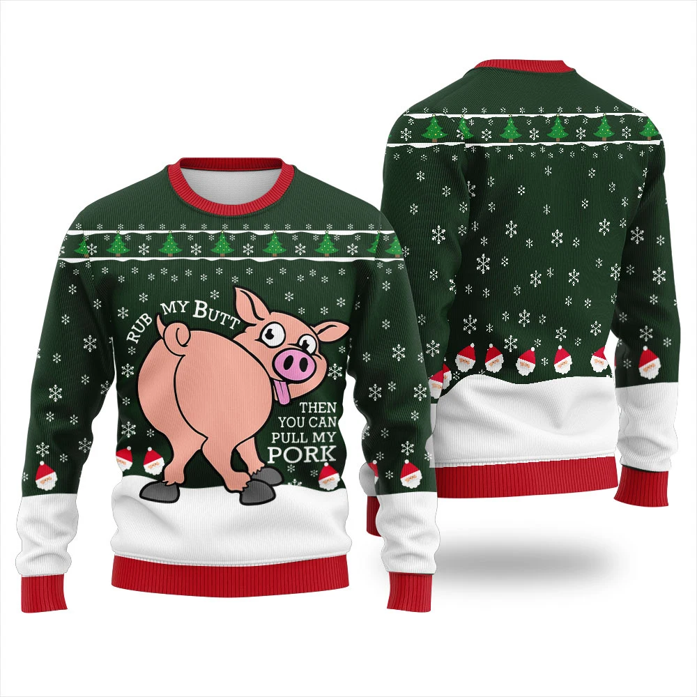 مضحك خنزير فرك بعقب ثم يمكنك سحب بلدي لحم الخنزير طباعة الشتاء عيد الميلاد القبيح هوديي المرأة بلوزة كاجوال Harajuku الشارع الشهير