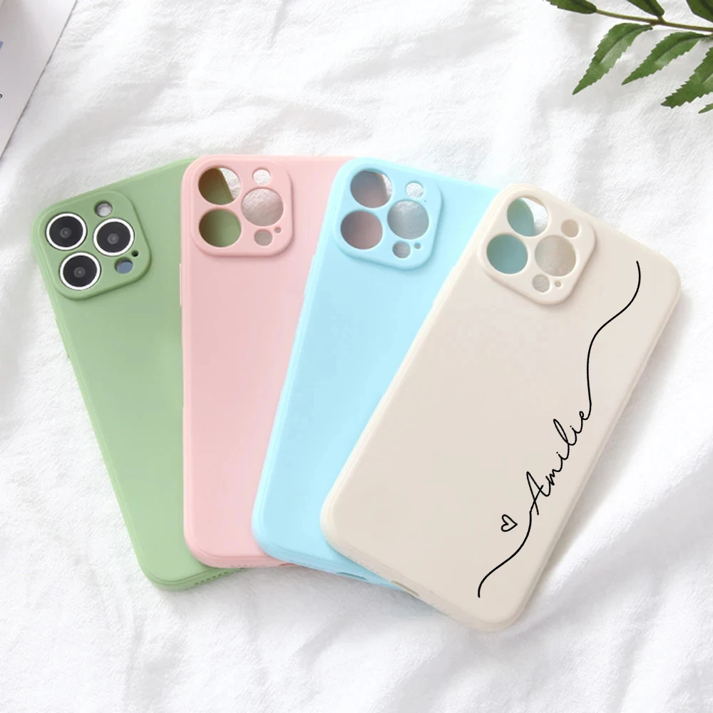 Personalized Simple Line Heart Phone Cover for iPhone 15 Pro Max Case XR 7 8 12 13 14 15 Plus Silicone Funda for iPhone 11 Case