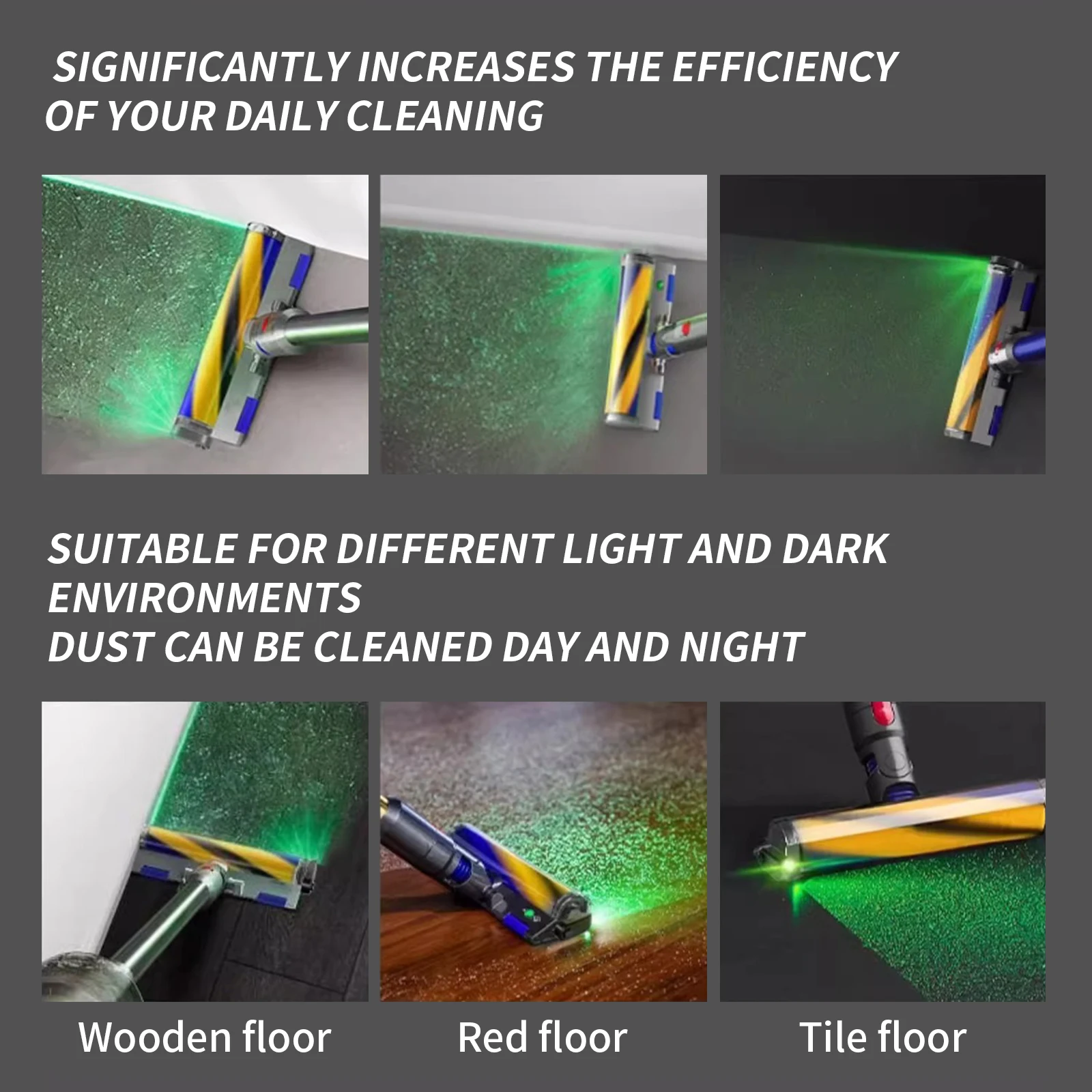 240mah Vacuum Cleaner Dust Display Light Universal Green Light Attachment Easy to Install Vacuum LED Dust Light for Home Floor